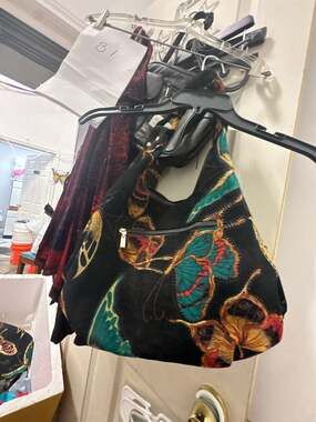 Vintage Black Velvet Butterfly Sequin Beaded Hobo Shoulder Bag
